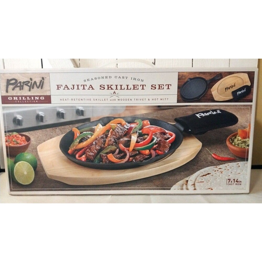 Seasoned Cast Iron Parini Fajita Skillet Set New